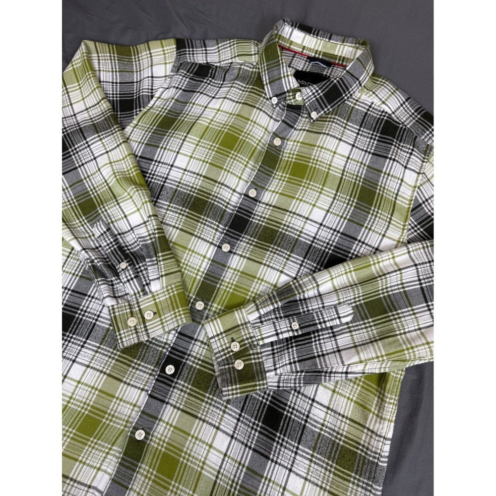 Marmot Mens XL Lightweight Flannel Plaid Button Down Shirt Green White Black